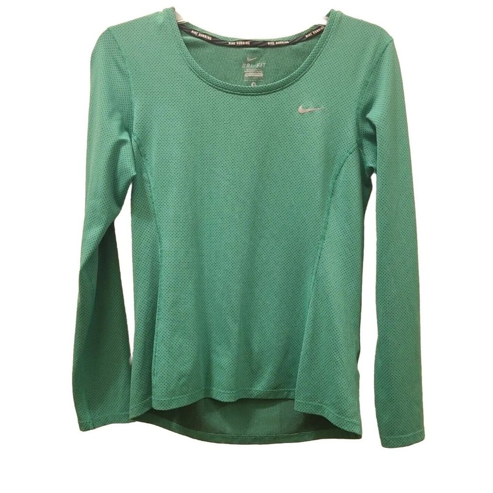 Nike Dri-fit Apple Green Pullover Long Sleeve Running Top Women Small EUC 849883